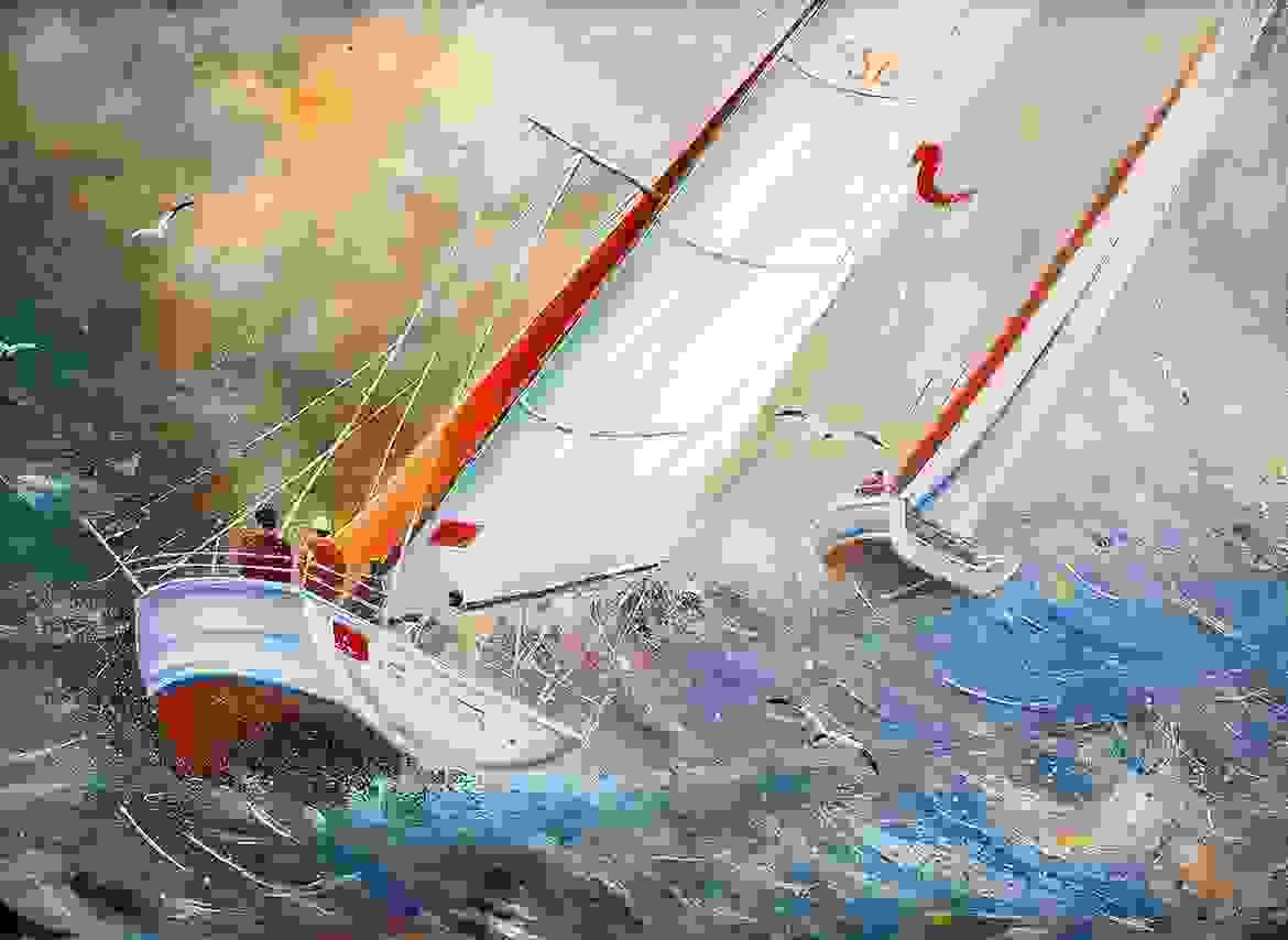 Stormy rough sea toying with the boat Stormy rough sea toying with the boat